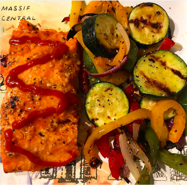 Sriracha honey butter salmon & veggies